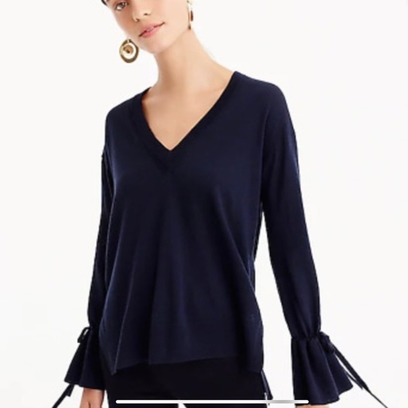 J Crew Merino Wool V Neck Sweater Tie Sleeves Maroon Burgundy SZ S - Picture 9 of 9